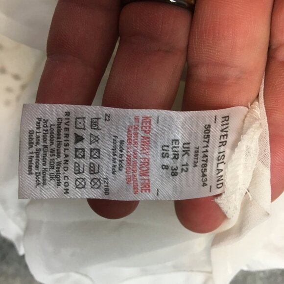 River Island London Dress 12 Cottage Boho Short Sleeve Mini Fit Flare Embroidery - Picture 12 of 16